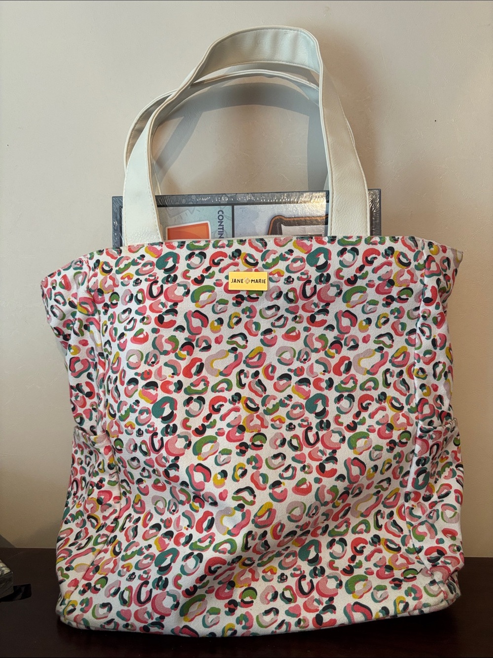 Jane Marie Cream-Handled Pink Multicolor Leopard Tote